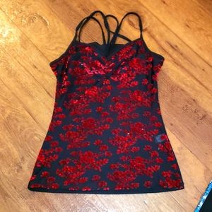 Boston Proper Red Floral Black Cami